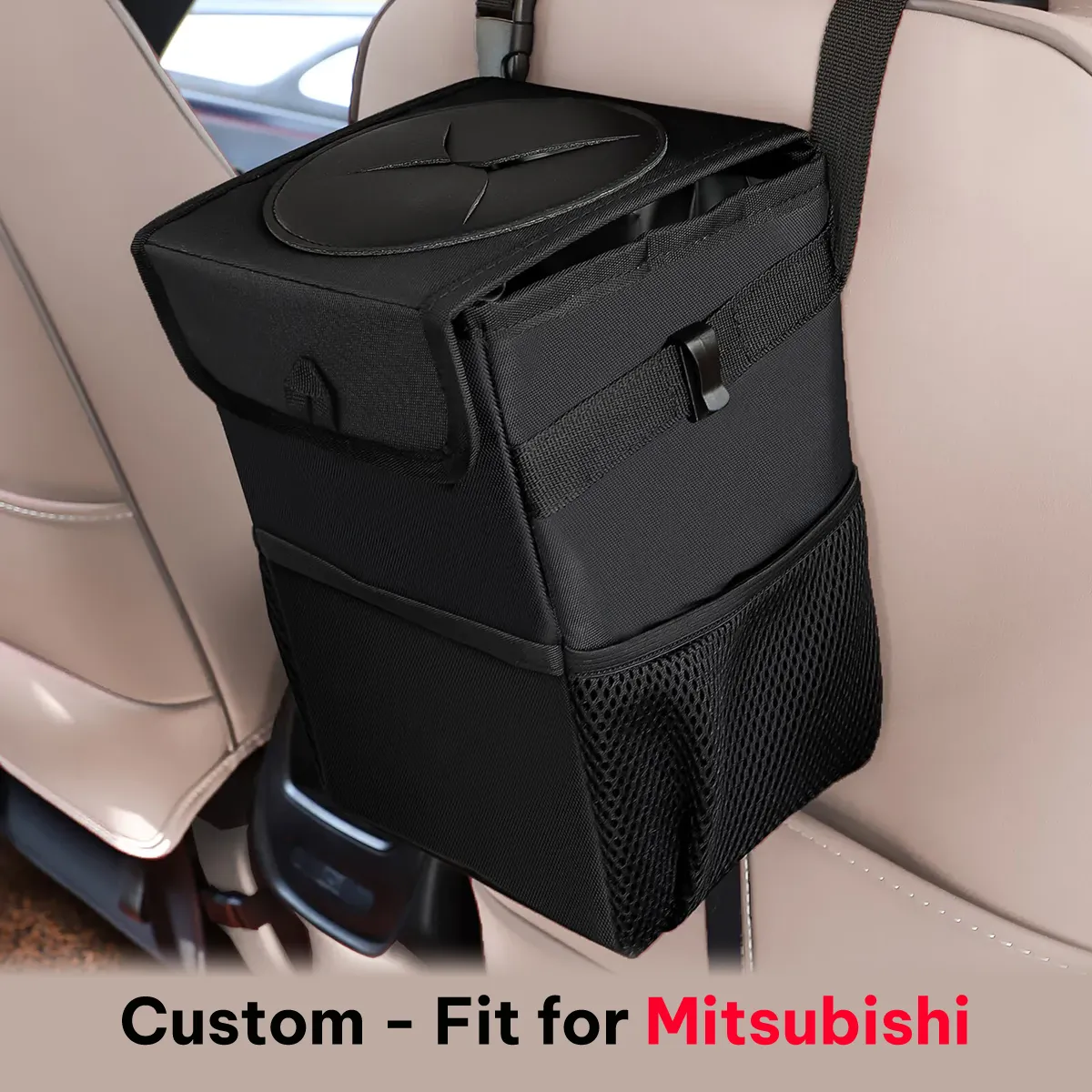 Waterproof Car Trash Can with Lid and Storage Pockets, Custom-Fit For Car, 100% Leak-Proof Car Organizer, Waterproof Car Garbage Can, Multipurpose Trash Bin for Car WANS234