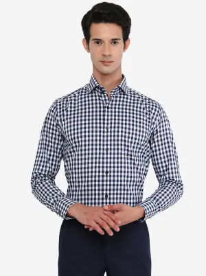 White & Blue Checked Slim Fit Formal Shirt | Metal