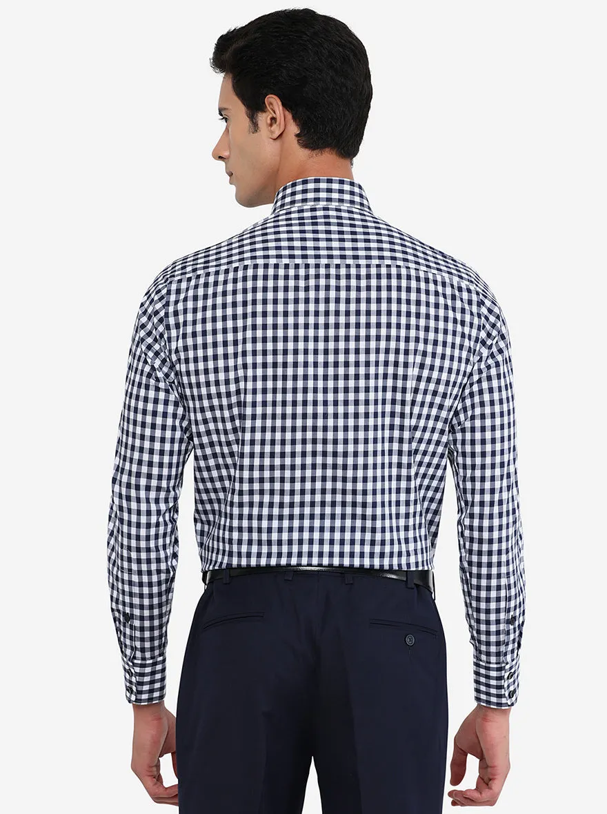 White & Blue Checked Slim Fit Formal Shirt | Metal
