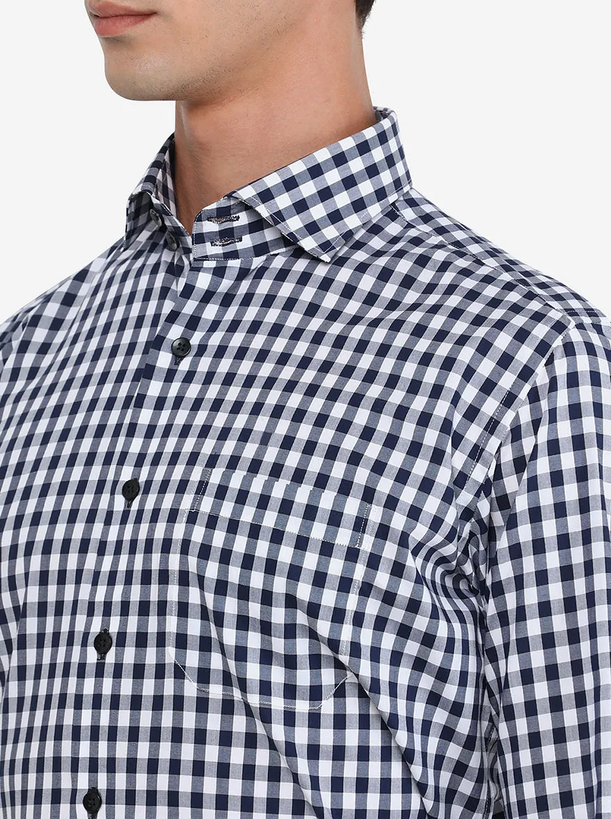 White & Blue Checked Slim Fit Formal Shirt | Metal