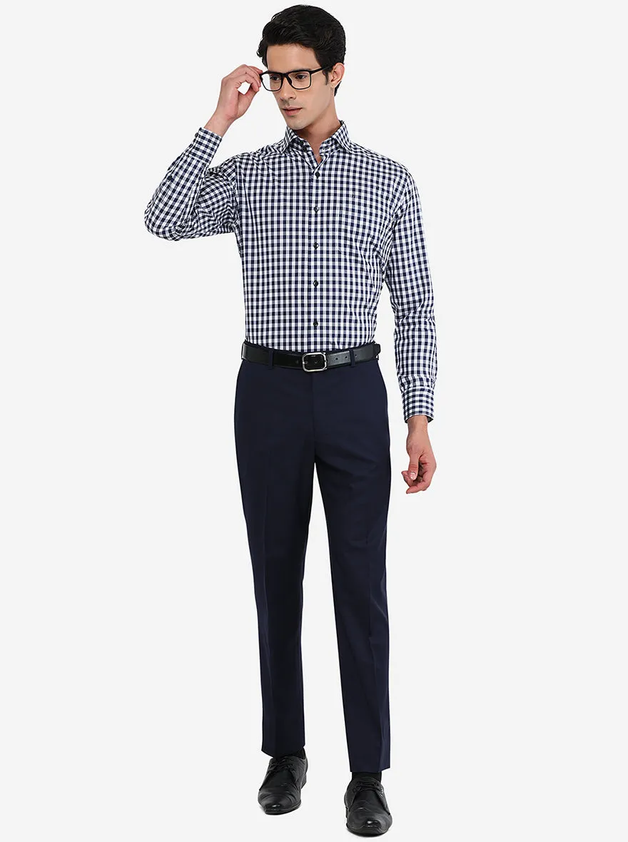 White & Blue Checked Slim Fit Formal Shirt | Metal