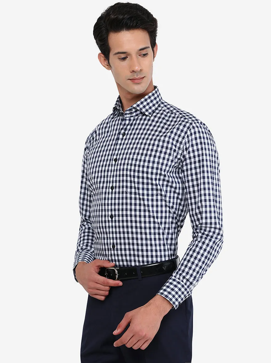 White & Blue Checked Slim Fit Formal Shirt | Metal