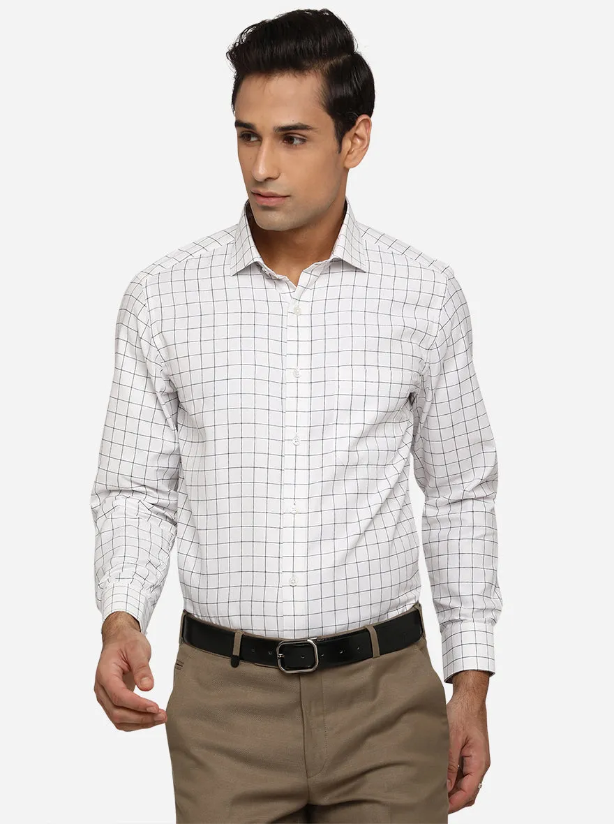 White & Navy Blue Checked Slim Fit Formal Shirt | Greenfibre