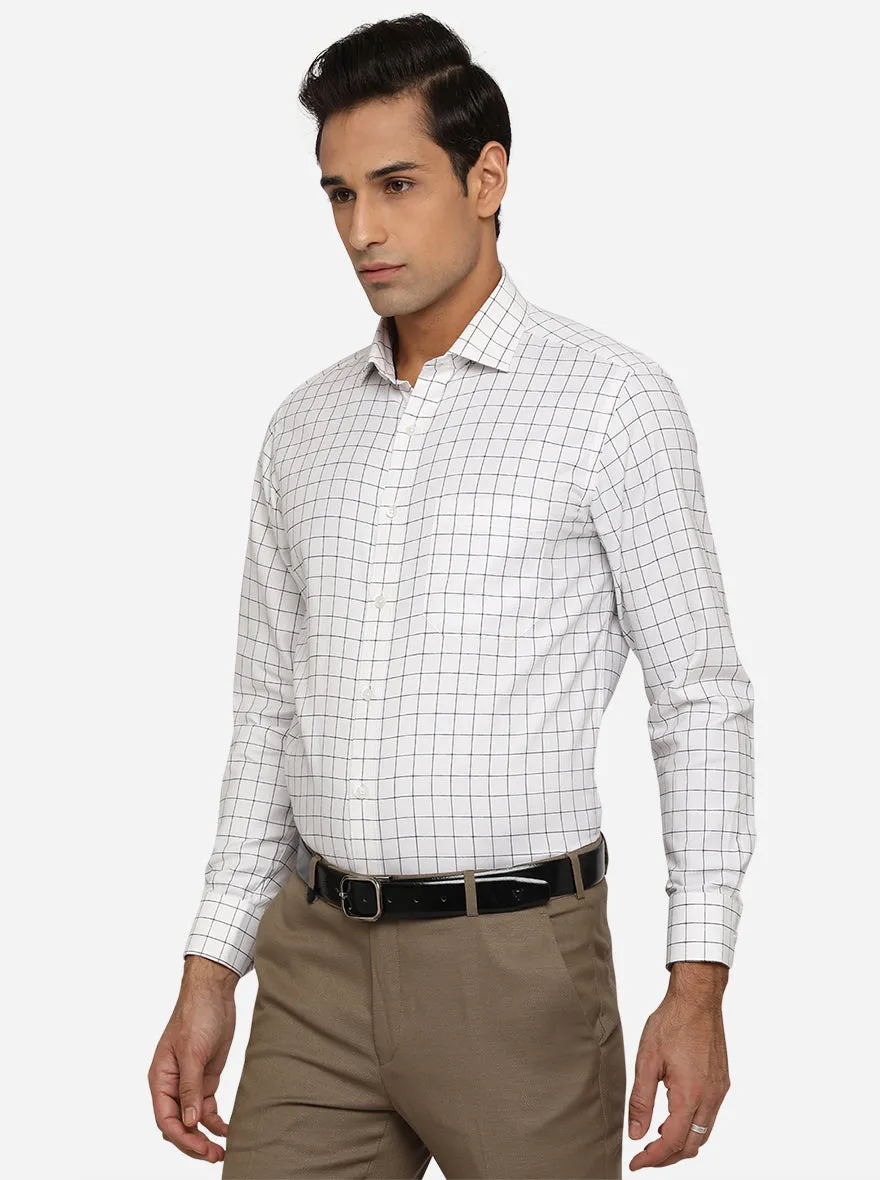 White & Navy Blue Checked Slim Fit Formal Shirt | Greenfibre