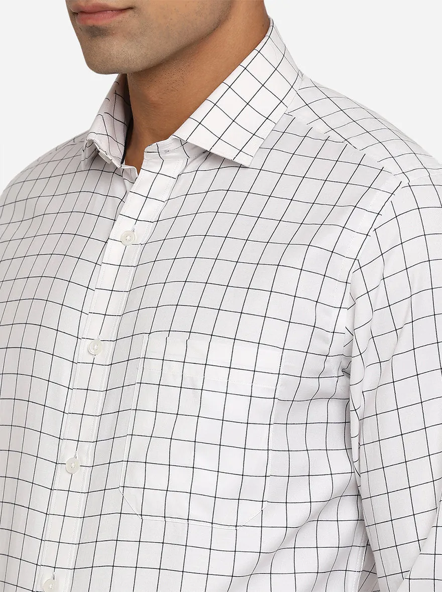 White & Navy Blue Checked Slim Fit Formal Shirt | Greenfibre