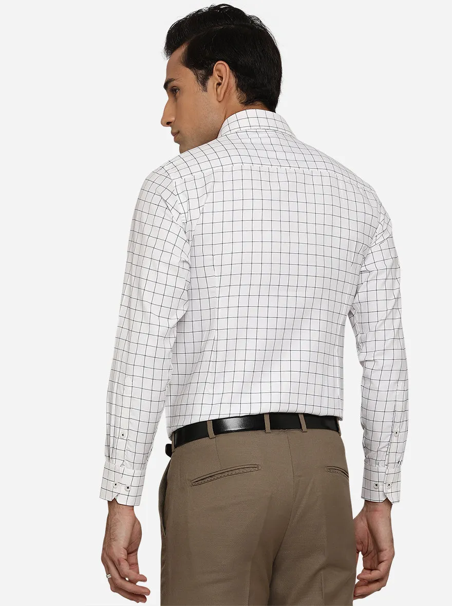 White & Navy Blue Checked Slim Fit Formal Shirt | Greenfibre