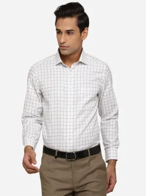 White & Navy Blue Checked Slim Fit Formal Shirt | Greenfibre