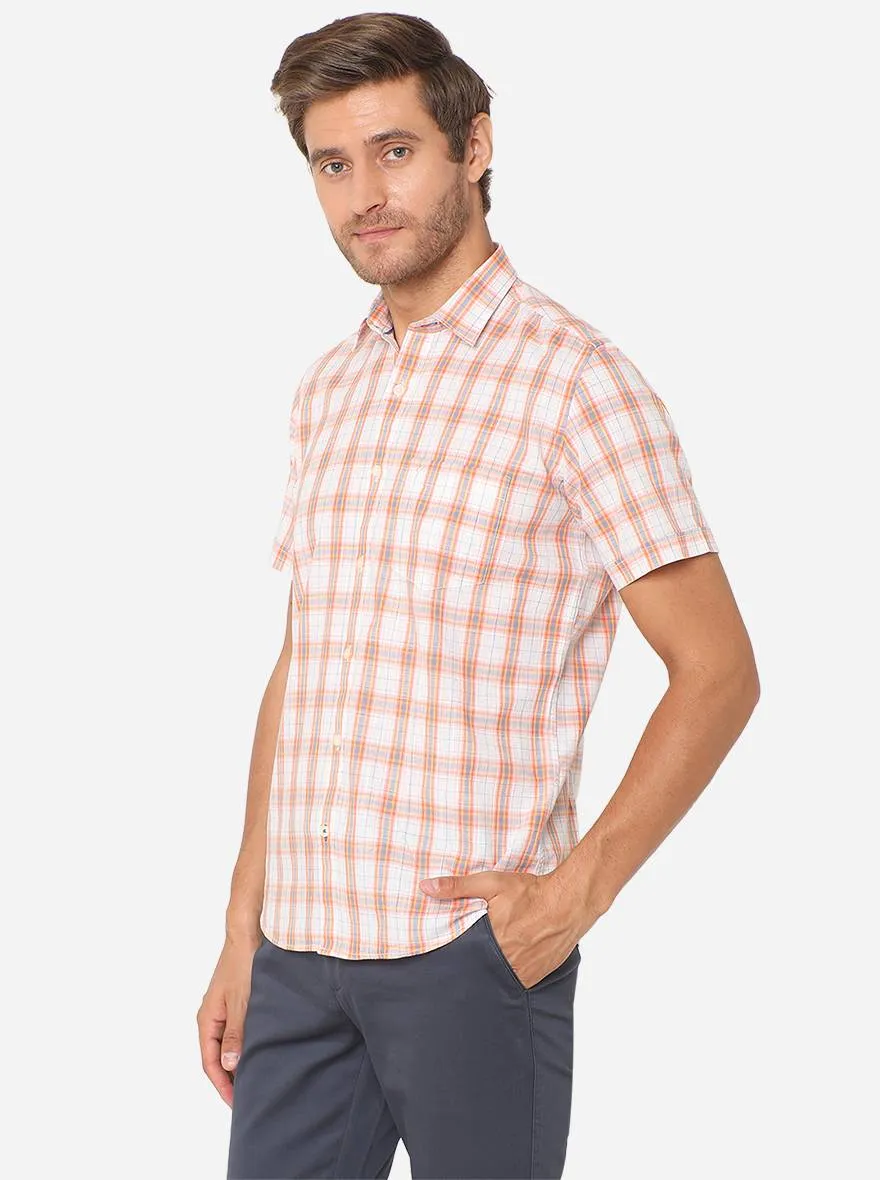 White & Red Checked Smart Fit Casual Shirt | Greenfibre