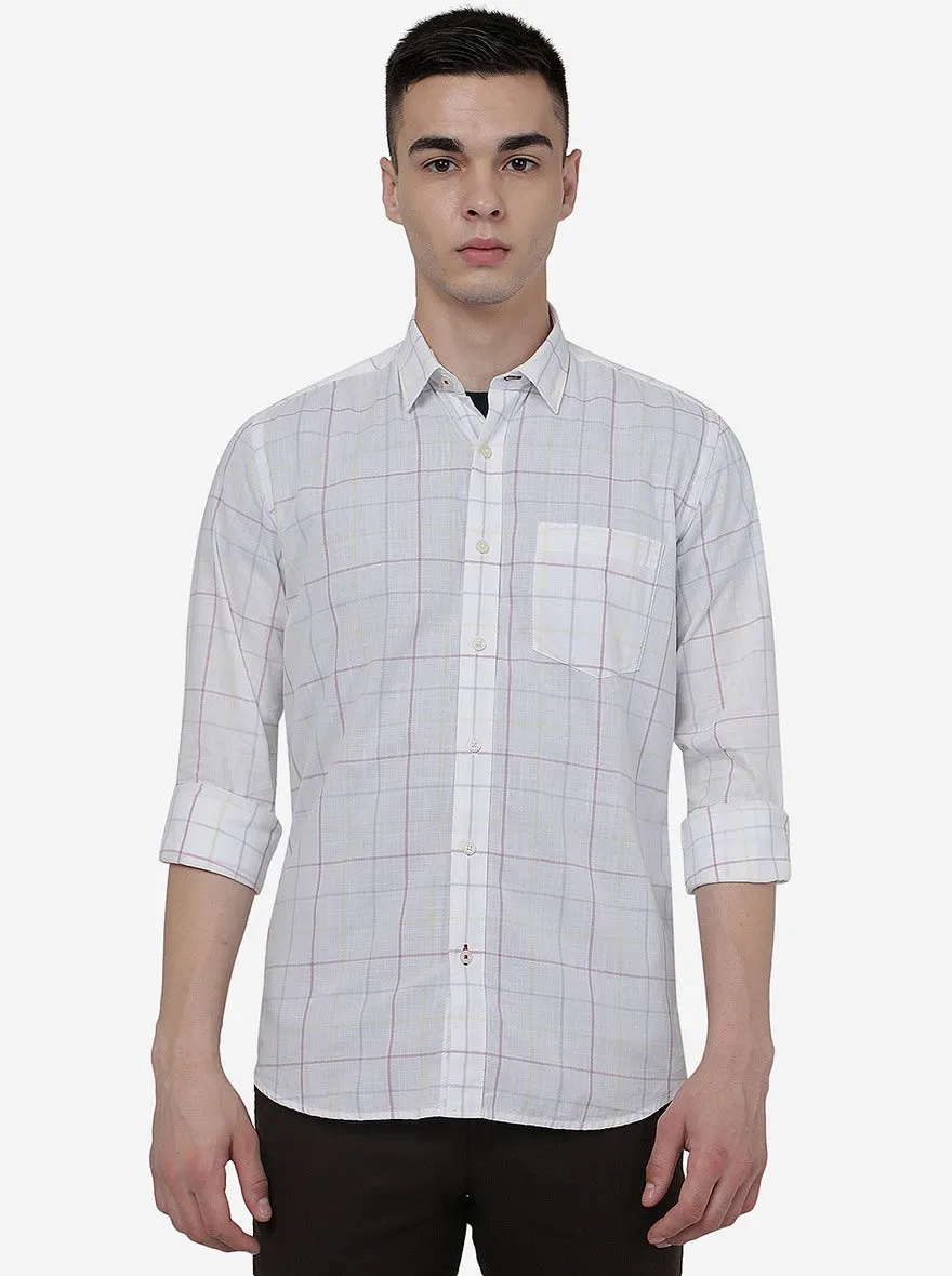 White Checked Slim Fit Semi Casual Shirt | JadeBlue