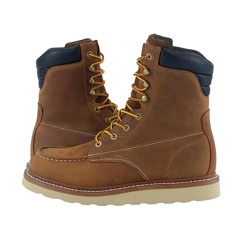 Women's Lightweight Leather Work Boots - Goodyear Welted Comfortable Working Boots Soft Moc Toe Slip Resistant-8 inches